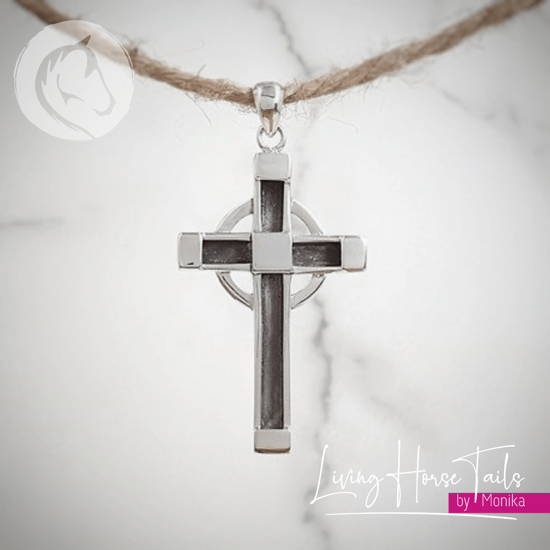 Sterling Silver Cross Pendant inlaid with Hair-Living Horse Tales Jewellery By Monika-The Equestrian