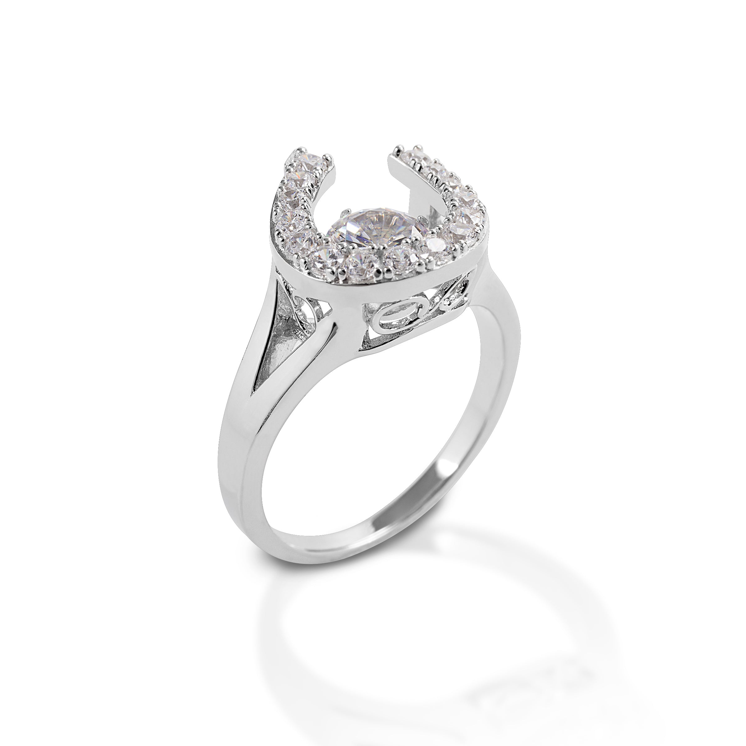 Kelly Herd sterling silver horseshoe ring with cubic zirconia accents.