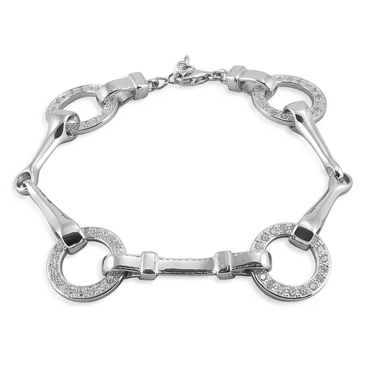 Kelly Herd sterling silver horseshoe bit bracelet with pavé crystals.