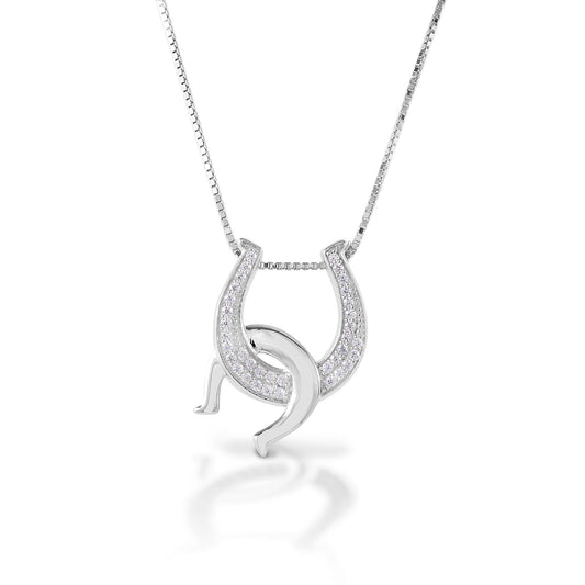 Kelly Herd sterling silver horseshoe pendant with pavé crystals on chain.
