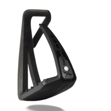 Black composite stirrup leathers isolated on a white background.