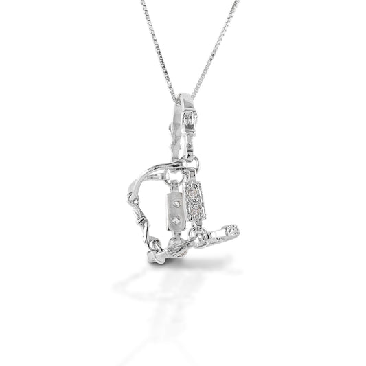 Kelly Herd sterling silver stirrup pendant on a chain.