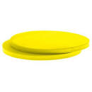 Alt text: A bright yellow, empty plastic plate on a plain white background.