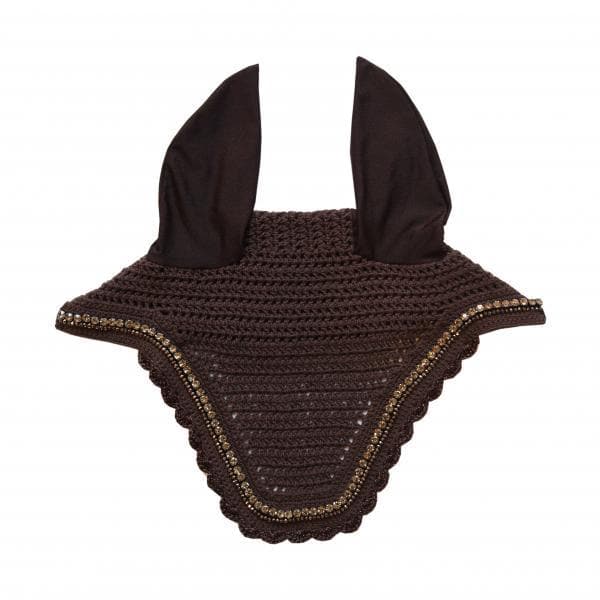 Black fly veil for horses with beaded trim design.