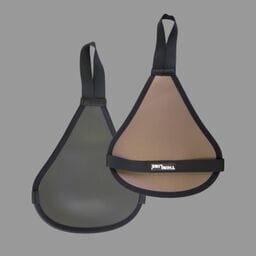 Two Thinline stirrup wraps in black and tan colors.