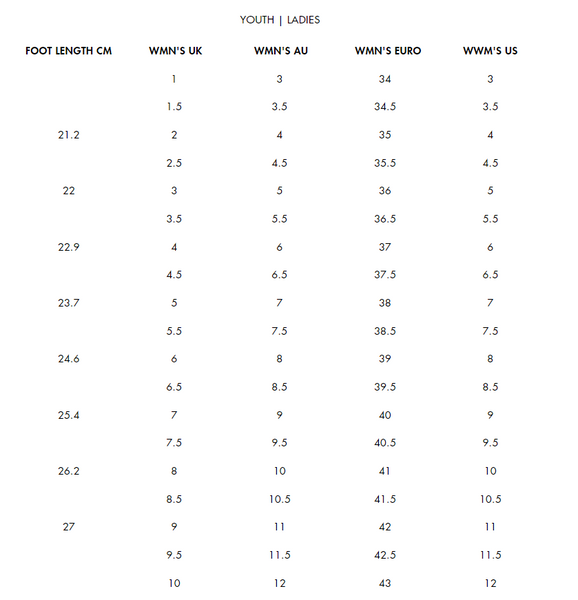 Baxter Baxter Boot Sizing Guide chart 1