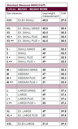 Secchiari Secchiari Sizing Charts chart 2